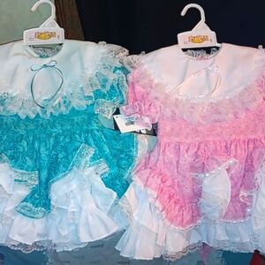 Kids Lace Ruffle dresses - Pink and green